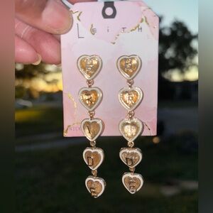 Leith Gold Heart Drop “BRIDE” Earrings